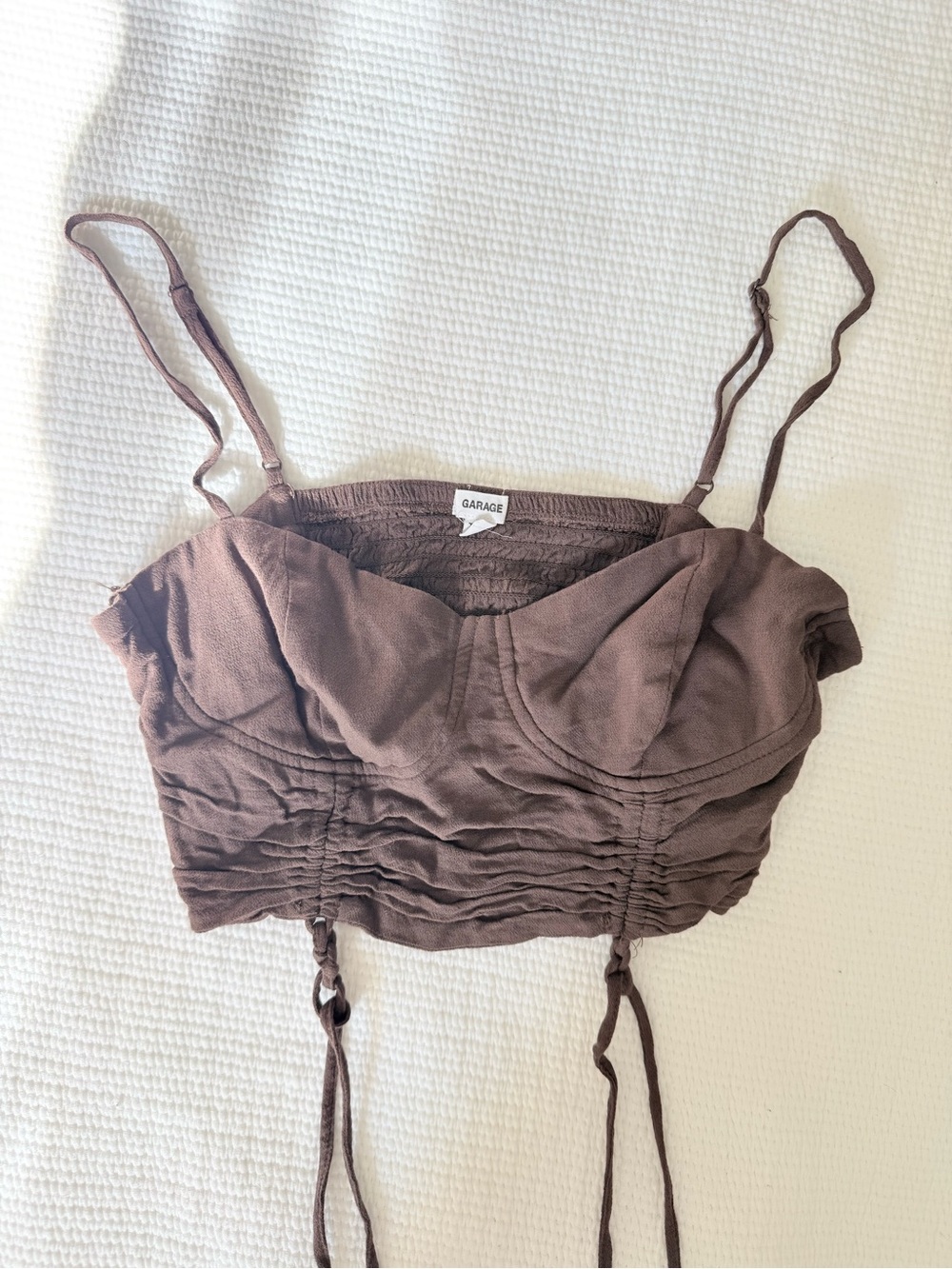 Garage Brown Ruched Bustier Crop Top